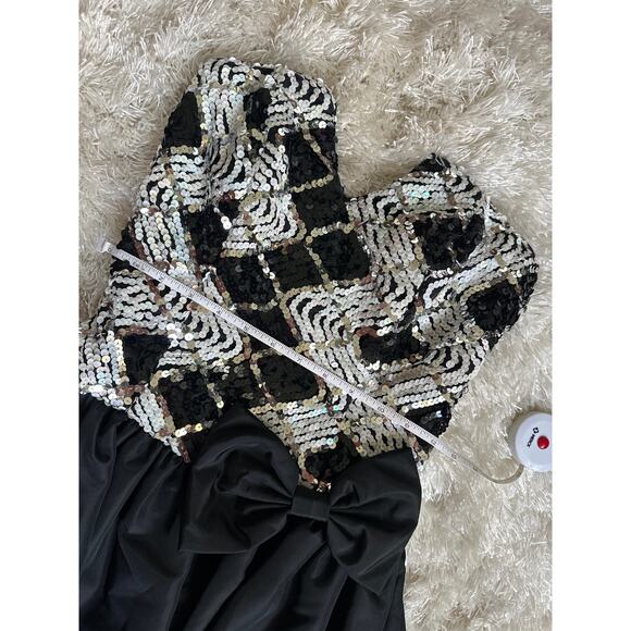 Vintage Jessica McClintock Gunne Sax Sequin Corset Bubble Hem Bow  Dress 3/4 - Picture 7 of 11